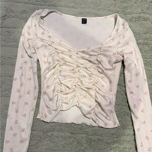SHEIN White Floral Long Sleeve Top